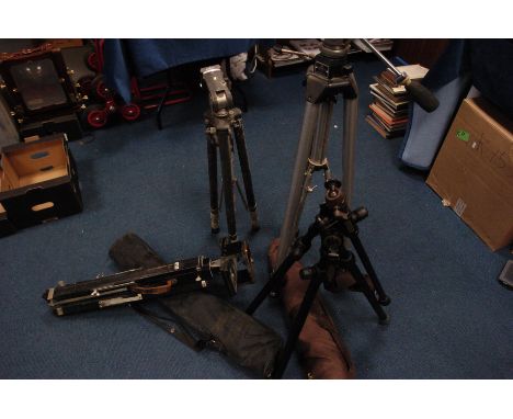 Various Tripods: quantity of various tripods including, Manfrotto tripod, with Gitzo head, Slik, and more (5)