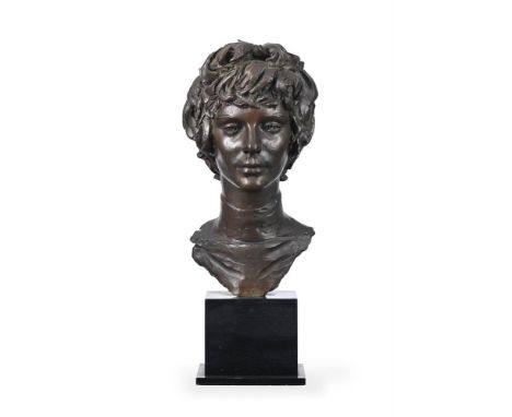 λ ENZO PLAZZOTTA (ITALIAN 1921-1981) PORTRAIT BUST OF A LADY  Bronze  Stamped with artist's signature and numbered 1/6   Heig