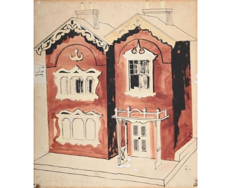 λ JOHN PIPER (BRITISH 1903-1992) CAROLINE'S FIRST DOLL'S HOUSE Ink and watercolour Dated Dec '43 (lower right); variously ins