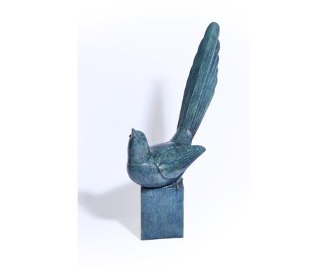 λ GEOFFREY DASHWOOD (BRITISH B. 1947) MAGPIE Bronze with a blue/green patina Signed and numbered 10/12 (to the base) Height (