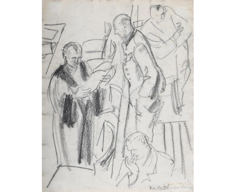 λ  DAME LAURA KNIGHT (BRITISH 1877-1970) WILHELM KEITEL & HIS COUNSEL, NUREMBERG TRIALS   Charcoal  Signed and inscribed Von 