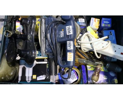 Various light bulbs and a small selection of tools to include a Black &amp; Decker sander. Not available for in-house P&amp;P