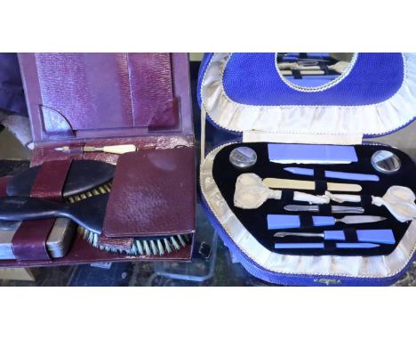 Unused vintage cased manicure set with a traveling vanity set. Not available for in-house P&amp;P, contact Paul O'Hea at Mail