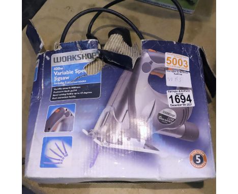 Workshop 400w variable speed jigsaw. Not available for in-house P&P, contact Paul O'Hea at Mailboxes on 01925 659133Condition