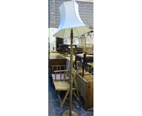 Vintage wooden standard lamp with shade. Not available for in-house P&amp;P, contact Paul O'Hea at Mailboxes on 01925 659133 