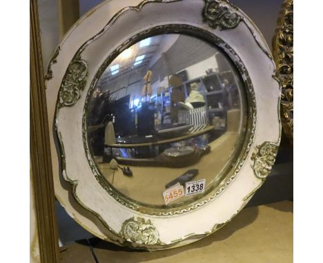 Vintage convex wall mirror with part gilt cast plaster frame, D: 30 cm. Not available for in-house P&amp;P, contact Paul O'He