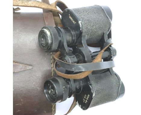 Pair of vintage black metal 8x Special French binoculars in original leather case. P&amp;P Group 2 (£18+VAT for the first lot