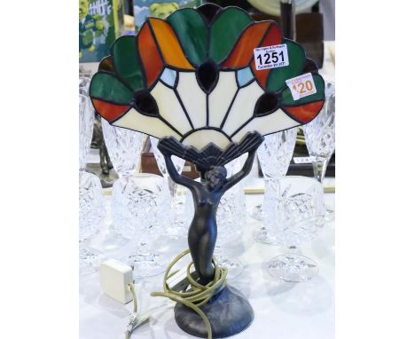 A cast metal based Tiffany style lamp in the Art Deco style. Not available for in-house P&P, contact Paul O'Hea at Mailboxes 