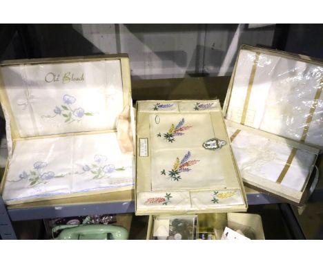 Three vintage Irish embroidered bed sets and a trolley set. Not available for in-house P&amp;P, contact Paul O'Hea at Mailbox
