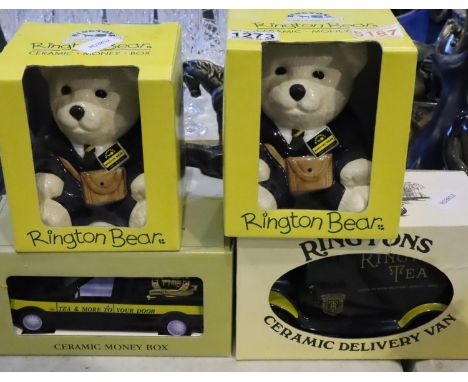 Four boxed Ringtons Tea ceramic moneyboxes. Not available for in-house P&amp;P, contact Paul O'Hea at Mailboxes on 01925 6591