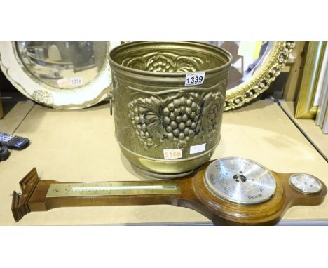 Brass bucket and vintage mercury barometer. Not available for in-house P&amp;P, contact Paul O'Hea at Mailboxes on 01925 6591
