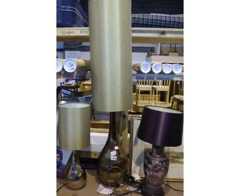 Three mixed table lamps, with lamp shades present. Not available for in-house P&P, contact Paul O'Hea at Mailboxes on 01925 6