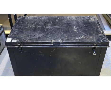 Metal two handled lidded trunk, 90 x 52 x 35 cm. Not available for in-house P&amp;P, contact Paul O'Hea at Mailboxes on 01925
