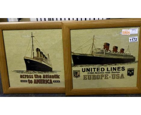 Two framed tapestry pictures of the United Lines 2482 cruise on the Atlantic road-Boston 1935. Not available for in-house P&a