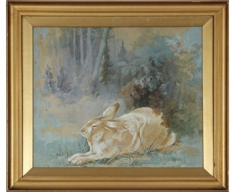 Harry Piper (British, 1892-1912), A hare resting under branches, watercolour, signed, 9x13ins. *Predominately a porcelain pai