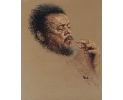 Ken Paine (British, 1926-2020), Portrait of Charles Mingus (1922-1979), American composer and bass player, pastel on coloured