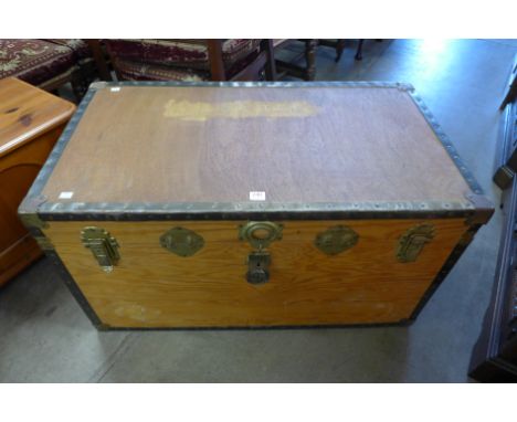 A banded steamer trunk