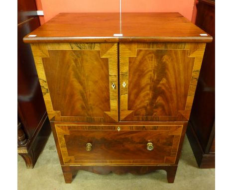 A George III inlaid mahogany cupboard (converted from a commode)