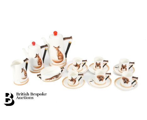 Royal Doulton 'Reynard the Fox' bone china six-place coffee set, comprising coffee pot, water pot, cream jug, twin handled su