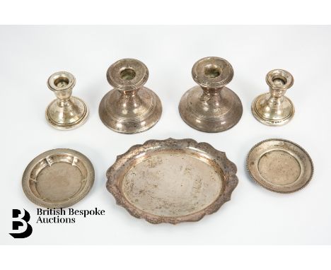 The first pair London hallmark dated 1915, mm Henry Wilkinson &amp; Co, approx 282 gms (af) and another small pair, Birmingha