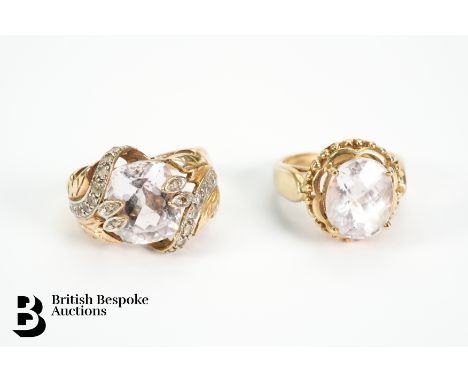 Two 9ct gold morganite dress rings, size K, weight approx. 12.7gms.&nbsp;