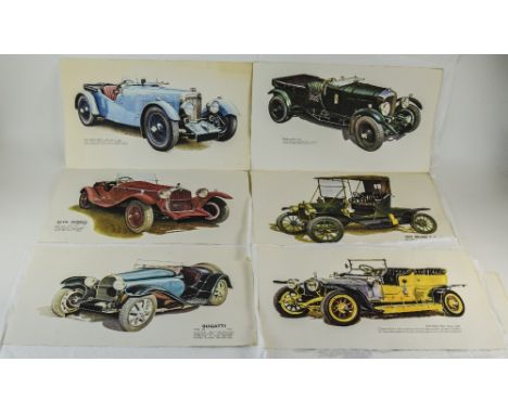 A Series of Eight Colour Vintage Motorcar Prints After Brian P. Powell, Includes Rolls Royce Silver Ghost 1967, Ashton Martin