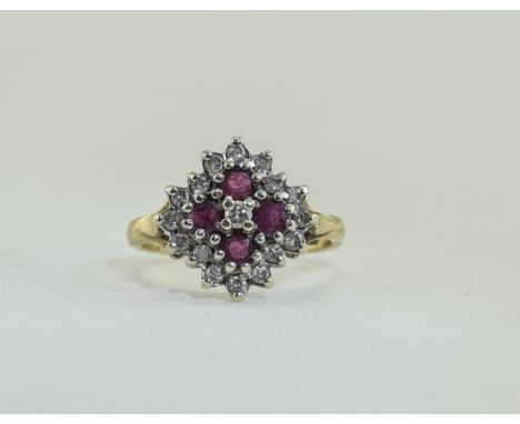 18ct Gold Set Ruby and Diamond Cluster Ring. Fully Hallmarked. 