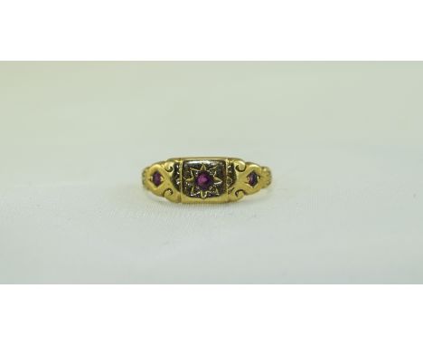 Antique 9ct Gold Ruby Set Dress Ring. Marked 9ct. Small Size. 
