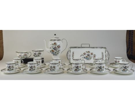 Wedgewood Very Fine ( 28 ) Piece Bone China Coffee Service, Kutani Crane Pattern R4464. Comprises 12 Coffee Cups and Saucers,