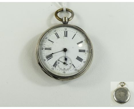 Swedish - Vintage Silver Open Faced Key wind Pocket Watch, Features White Porcelain Dial, 15 Rubies, Spiral Breguet. Marked 8