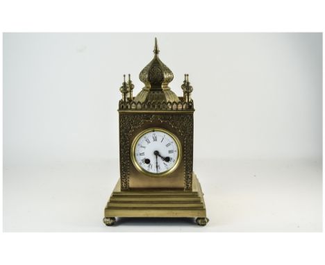 A French Late 19th Century Architectural Brass Cased Mantel Clock with Spring Driven 8 Day Striking Movement on a Bell, 1/2 a