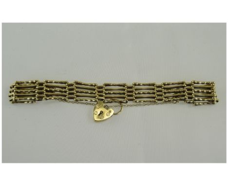9ct Gold Gate Bracelet Heart Padlock And Safety Chain, Fully Hallmarked, Weight 13.5g