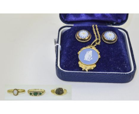 Small Collection Of Jewellery Comprising Silver Wedgwood Earrings, Yellow Metal Wedgwood Pendant Suspended On A 9ct Gold Chai