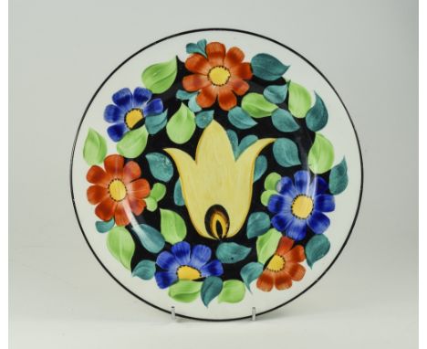 Grays Pottery Hand Painted Stylised Floral Cabinet Plate. 10.75 Inches Diameter. 