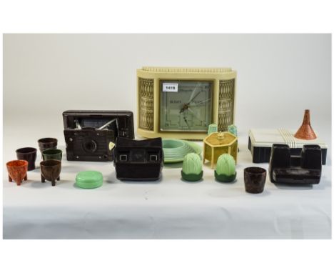 Collection Of Early To Mid 20thC Plastic/Bakelite Comprising View Master, Trinket Box, Bowls, Condimets, Barometer Camera etc