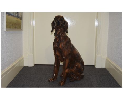Italian Good Quality Ceramic Life size Figure of a Red Setter Dog Figure, In a Sitting Position. 32.5 Inches High. Excellent 