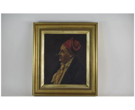 Framed Oil On Canvas In The Style Of Gianni Depicting An Elderly Gent Smoking A Pipe, Looks To Be Unsigned, 12 x 10 Inches, G