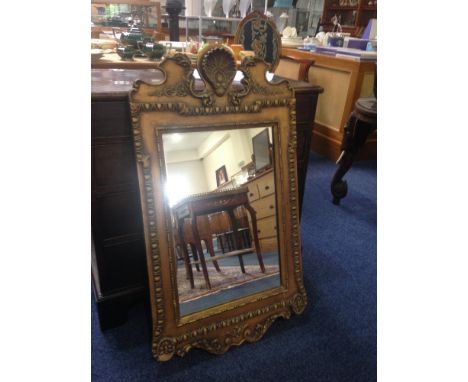 Queen Anne Style Gilt Gesso Wall Mirror, Of Shaped Form With Shell And Geometric Design. 36 x 20 Inches