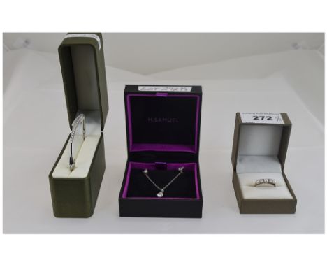 Collection Of Boxed Silver CZ Jewellery, Comprising Hinged Bangle, Pendant, Chain And Earring Set + A Dress Ring
