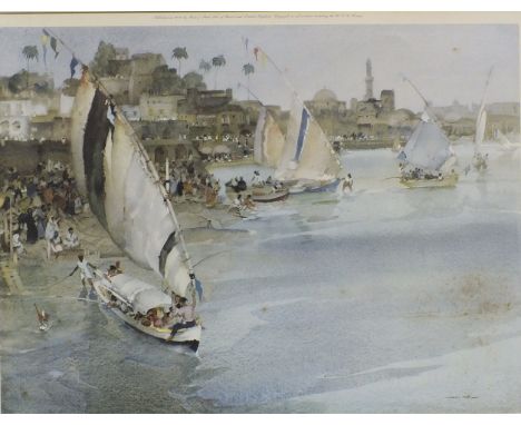 After Sir William Russell Flint (1880-1969), 'Holiday After Ramadan', a coloured print, signed in pencil to margin, 48 x 63.5