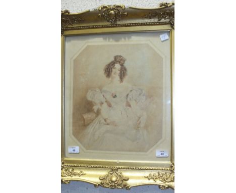 A E Chalon R.A, 'Full-length portrait of Emma, wife of Dean Warburton of Elphin - formerly Emma Stovin', a signed watercolour