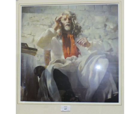 After R O Lenkiewicz, 'Self Portrait', a framed coloured print, 40 x 40cm and a book titled 'Robert Lenkiewicz Paintings & Pr