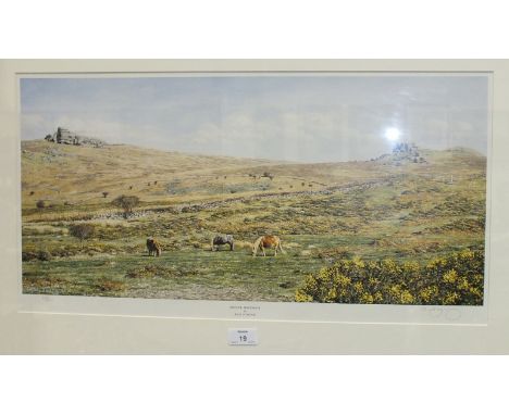 After David William Young, 'Plymouth Sound from Mt Edgcumbe', a framed, limited edition coloured print, 34 x 63cm, 47/350, si
