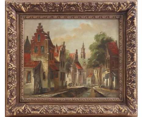 Signed Core van Eijk, cityscape after an old master, canvas 50x60 cm