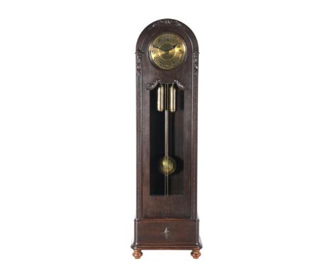 Longcase clock in carved oak case with brass dial, Holland ca. 1900, 195 cm high