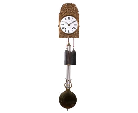 Comtoise clock with name Roussot Morel a Chalon on dial, with harp pendulum