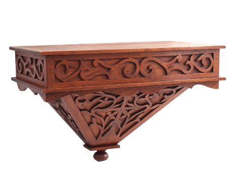 Walnut wall console with floral decor, 35 cm high, 51 cm wide, 26 cm deep