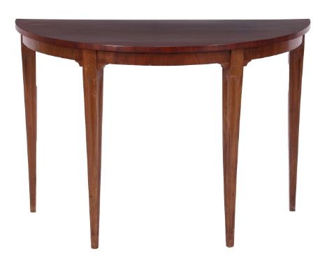 Mahogany veneer demi lune console table, in Louis Seize style, 20th century, 75 cm high, 110 cm wide, 54.5 cm deep