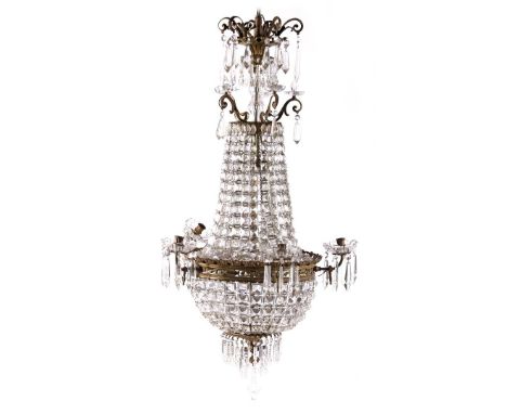 11-light pocket chandelier lamp with crystal icicles, 20th century, 130 cm high