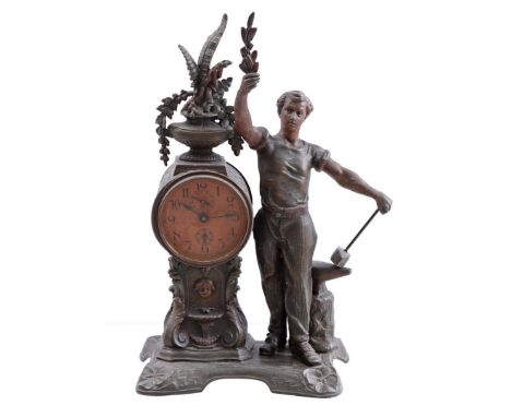 Zamak table clock from blacksmith, with alarm clock, 42 cm high, 25 cm wide